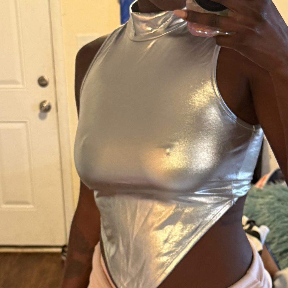 Silver Metallic Sleeveless Bodysuit